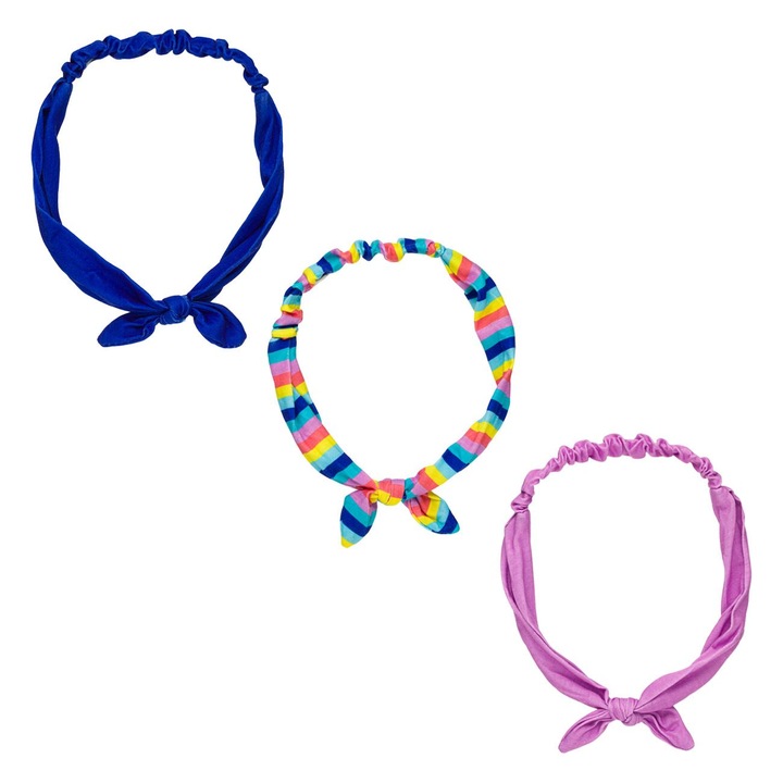 Set 3 bentite de par Shopiens® pentru fetite, multicolore cu dungi cu funda mica