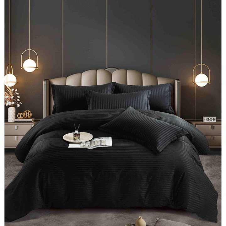 Dupla finom pamut ágynemű, 6 db, 4 párnahuzat, fekete