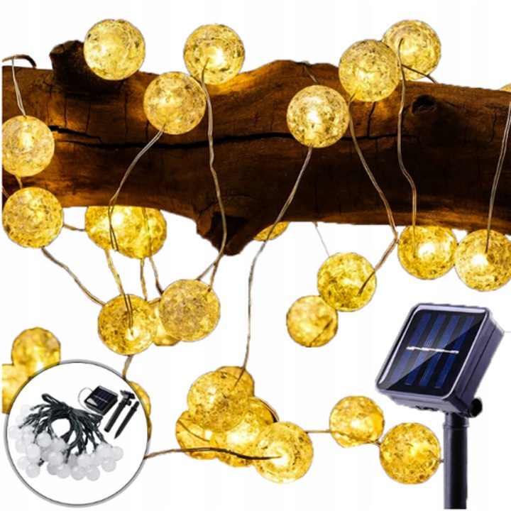 Външен соларен гирлянд 7м с 50 led крушки, топло бял