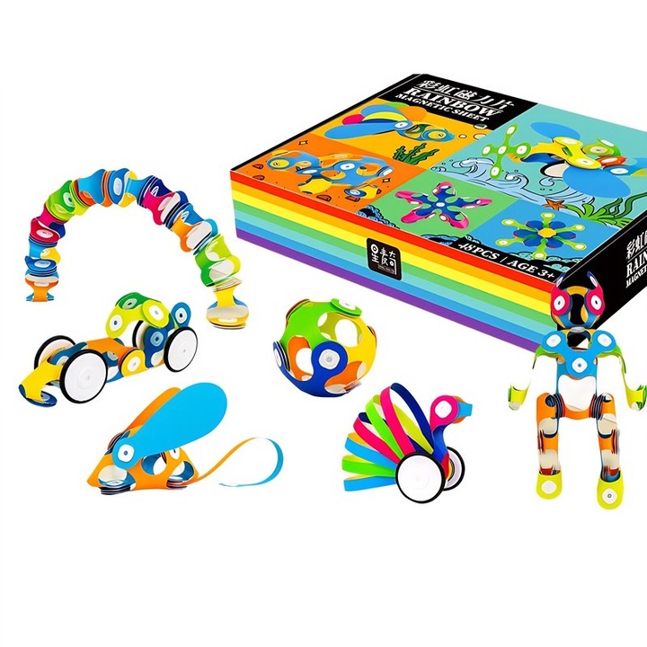 Set de Constructie Magnetic, Multicolor, 48 piese, 36.5x30x6.5cm, +3 ani
