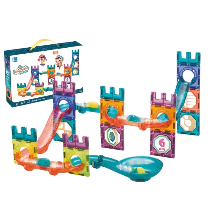 Конструктор с топки и магнитни писти, образователен, многоцветен, 54 части, 32x5,5x22,5 см