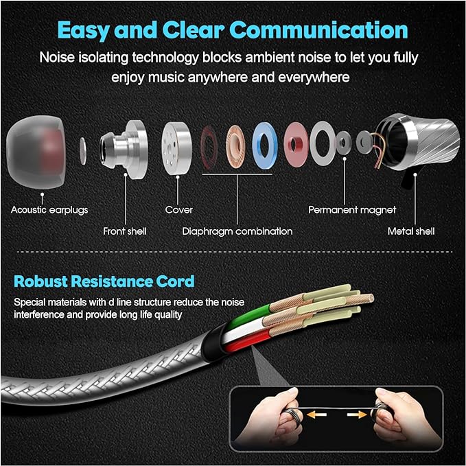Casti cu fir, izolare zgomot 90%, cu microfon, Jack 3.5mm, negru