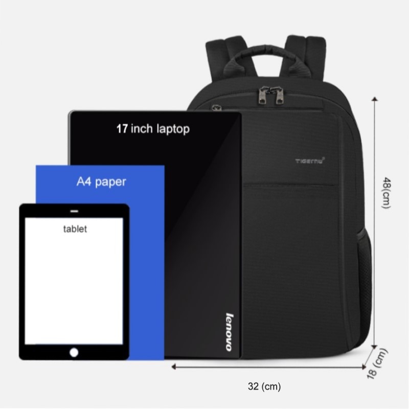 Rucsac laptop 17" smart casual, impermeabil, cu port USB si buzunar antifurt, Tigernu, 48x32x18 cm, Negru