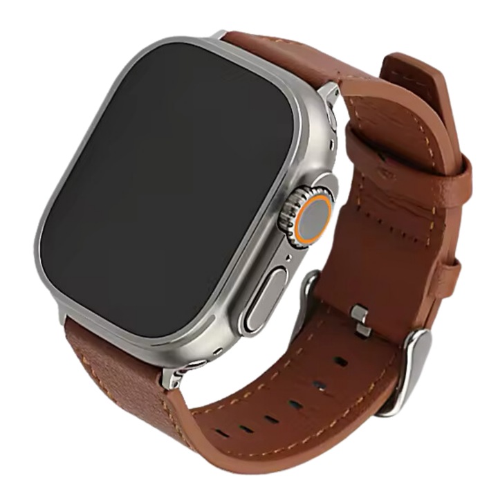 Curea piele naturala GAVIO® LeatherWatch, compatibila Apple Watch 1, 2, 3, 4, 5, 6, 7, 8, 9, Ultra, SE, 38/40/41 mm, eleganta, rezistenta, Maro