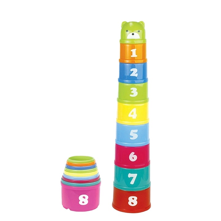 Set de 8 cani suprapuse educative, recunoastere culori si numere, ABS, multicolor, 19.5x9.5x19.5cm