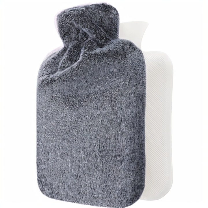 Бутилка за гореща вода, голяма 1,8 л, използвана за облекчаване на болки, врата и раменете, загряване на краката, менструални болки, топла и студена терапия, тъмносив