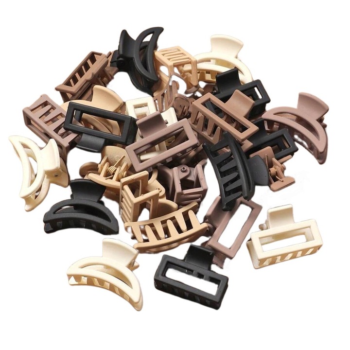 Set 20 mini clame de par, maro, negru, bej, 2 modele, 2, 4 x 1, 7cm