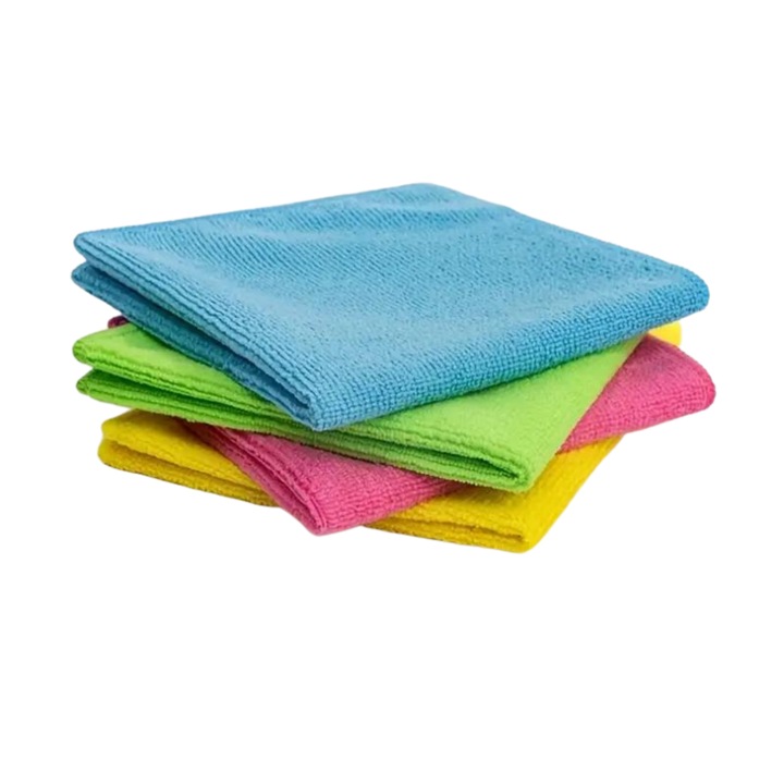 Set 4 lavete microfibra reutilizabile, pentru intretinere sau curatare auto si casa, fara zgarieturi, 4 culuri, 40x30 cm