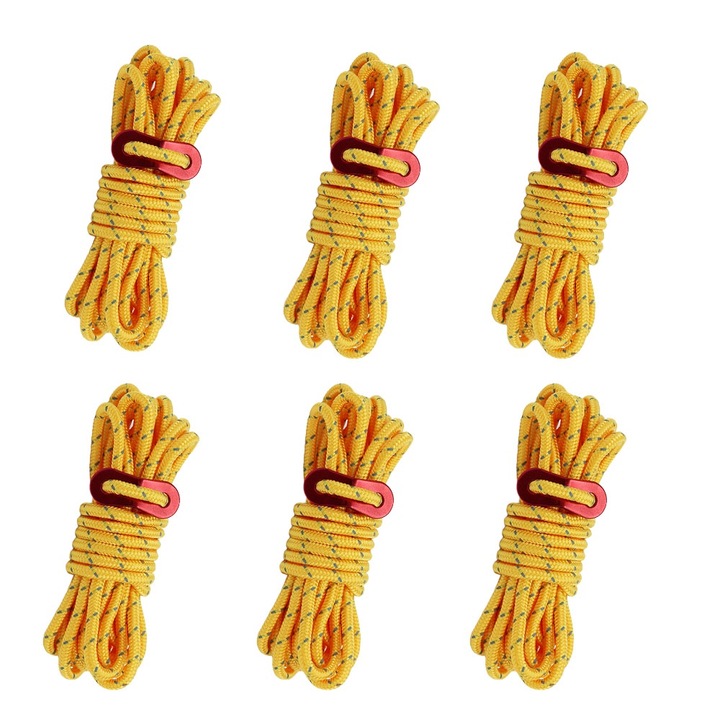 Set 6 Cordoane Reflective cu Tensioneri din Aluminiu, 4m, galben, 0.4cm