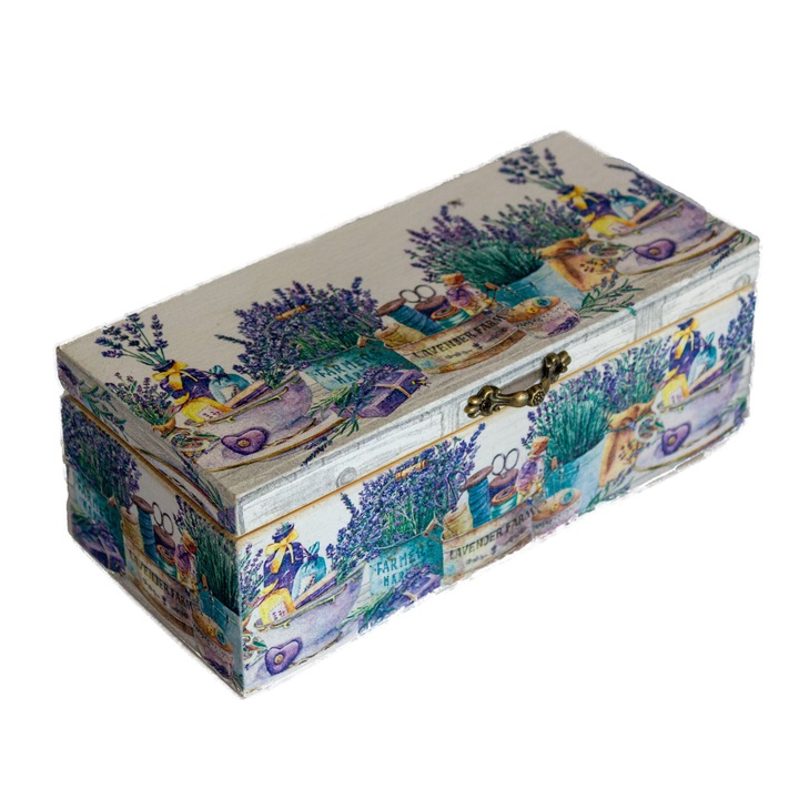 Cutie pentru pliculete de ceai cu 3 compartimente, lemn, handmade, 21x10x7, 5 cm