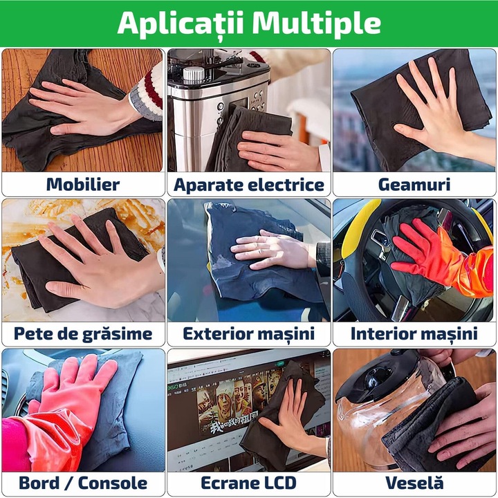 Set 5 Lavete magice pentru curatare fara urme, zgarieturi sau scame, multifunctionala, pentru geamuri, bucatarie, baie, masina, material microfibra, 30X30 cm, culoare gri
