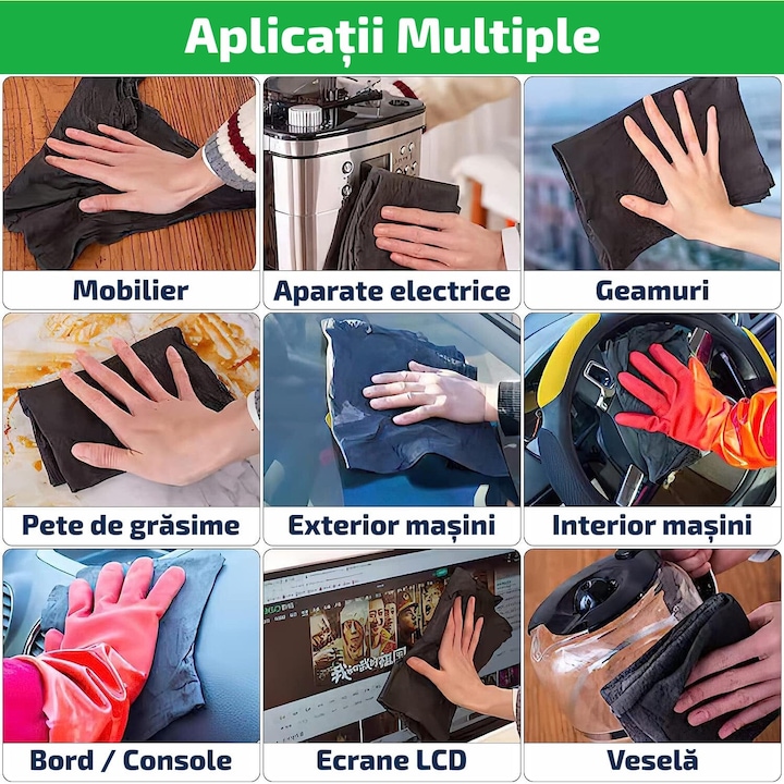 Set 5 Lavete magice pentru curatare fara urme, zgarieturi sau scame, multifunctionala, pentru geamuri, bucatarie, baie, masina, material microfibra, 30X30 cm, culoare gri