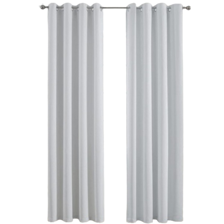 Set de 2 perdele, Deconovo, opace, cu inele, 140 x 200 cm, gri deschis