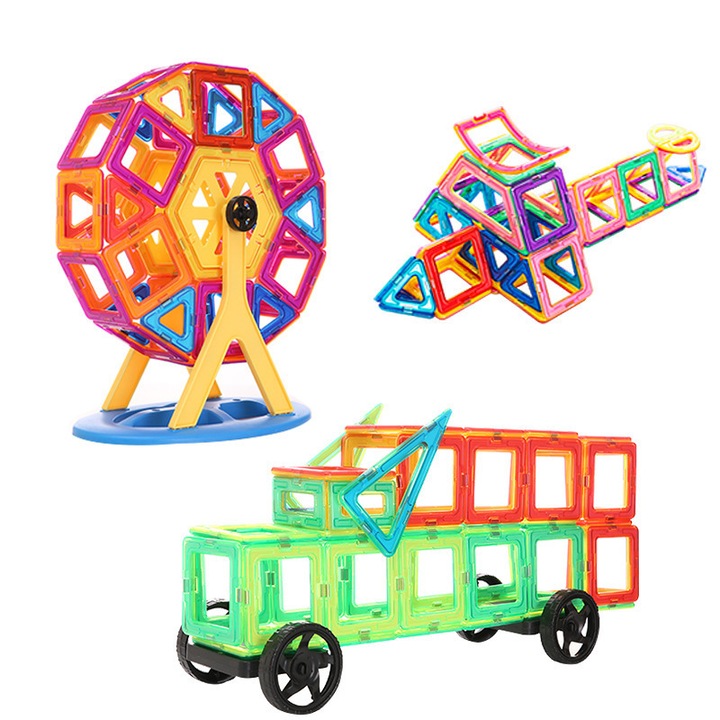 Set de Constructie Magnetic, 72 Piese, Multicolor, cu Stickere Model