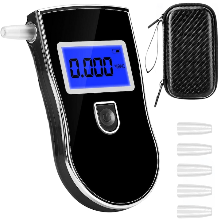 Etilotest Digital Hasepe® Cu Afisaj LCD Si Calibrare Automata, Etilotest Digital Cu Analiza Rapida Si Avertizare Sonora, Etilotest Digital Portabil Cu 5 Mustiucuri Incluse Pentru Testare Igienica, Alcoolmetru Compact Pentru Utilizare Personala