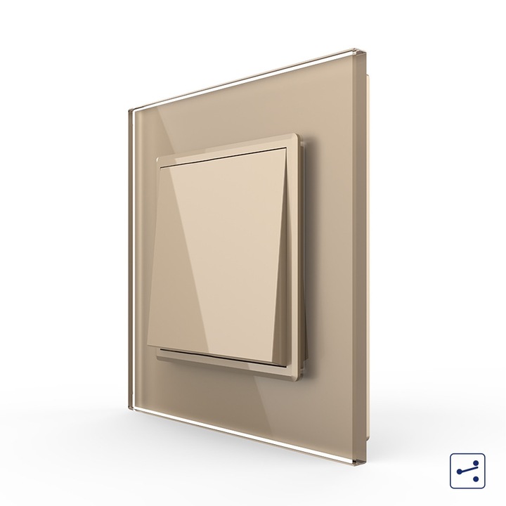 Intrerupator Simplu Mecanic Cap Scara, 2 Module LIVOLO cu Rama din Sticla, Auriu