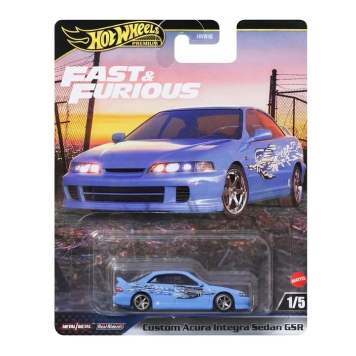 Masinuta metalica Hot Wheels Premium 2024, Fast & Furious Custom Acura Integra Sedan GSR, 1:64, Albastru