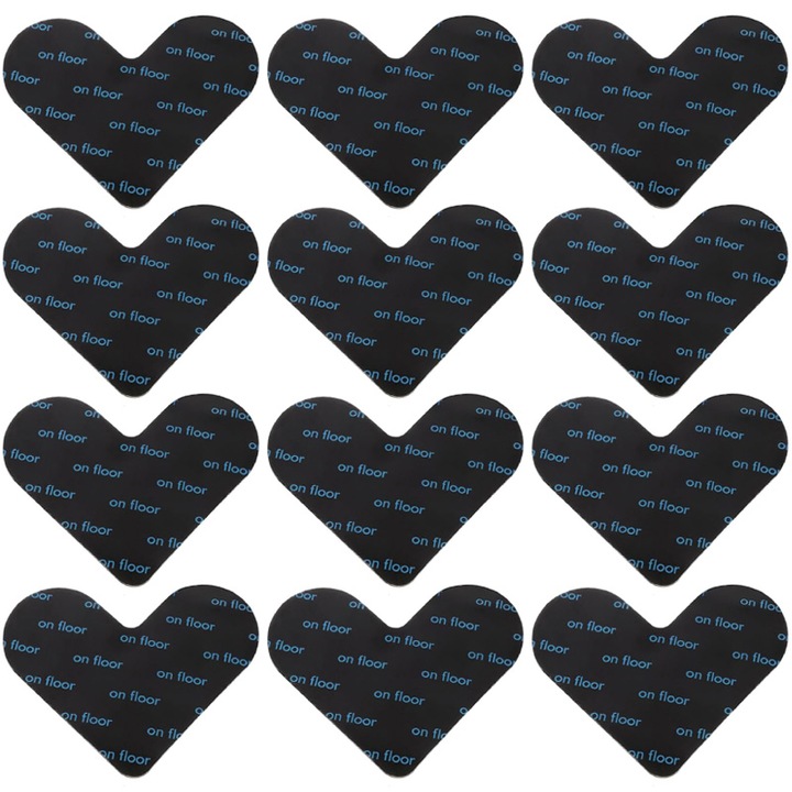 Комплект от 12 самозалепващи ленти във формата на сърце, за многократна употреба, неплъзгащи се, черни, 0,1x7,4x9,7 см