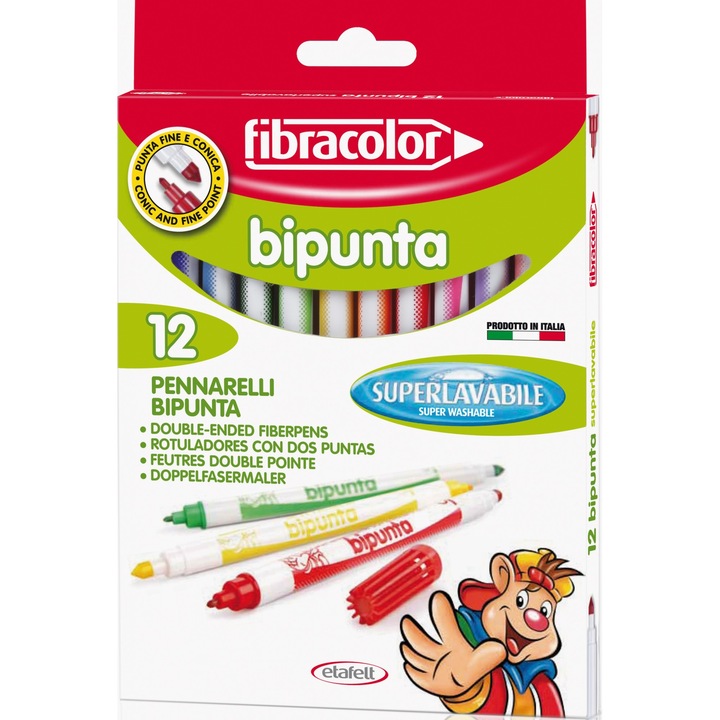 Комплект флумастери Superwashable Fibracolor, с 2 края, 12 части