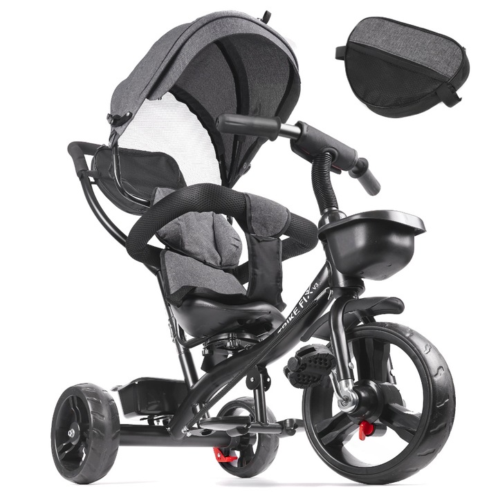 Триколка Trike Fix Lite 3 в 1, с регулируем сенник, за деца 1-5 години, 105x94x52 см, сива