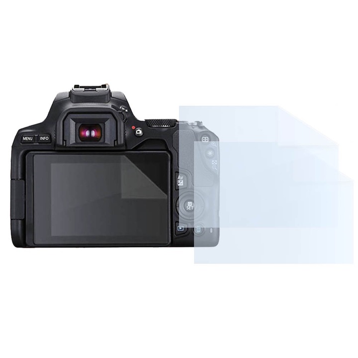Fóliakészlet Canon EOS 200D Mark II kamerához, FONIX LENS DEFENSE, 2 szilikon képernyőfólia, ütésálló, karcmentes, regenerálható, tartós, időjárásálló, átlátszó