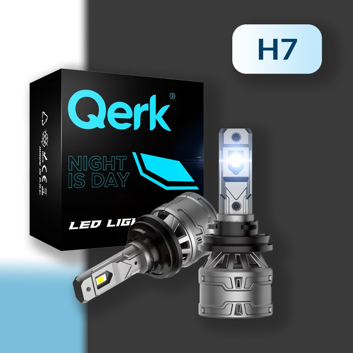 Set 2 Becuri Led Auto H7, Qerk, Px26D, 120 W, 6000 K, 13000 Lm, 12 V, 60000 H, Faruri De Drum, Faruri De Intalnire, Faruri Anti-Ceata