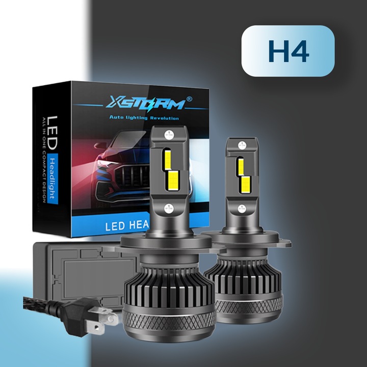 Set 2 Becuri Led Auto H4, Xstorm, P43T, 130 W, 6000 K, 30000 Lm, 12 V, 60000 H, Faruri De Drum, Faruri De Intalnire, Faruri Anti-Ceata