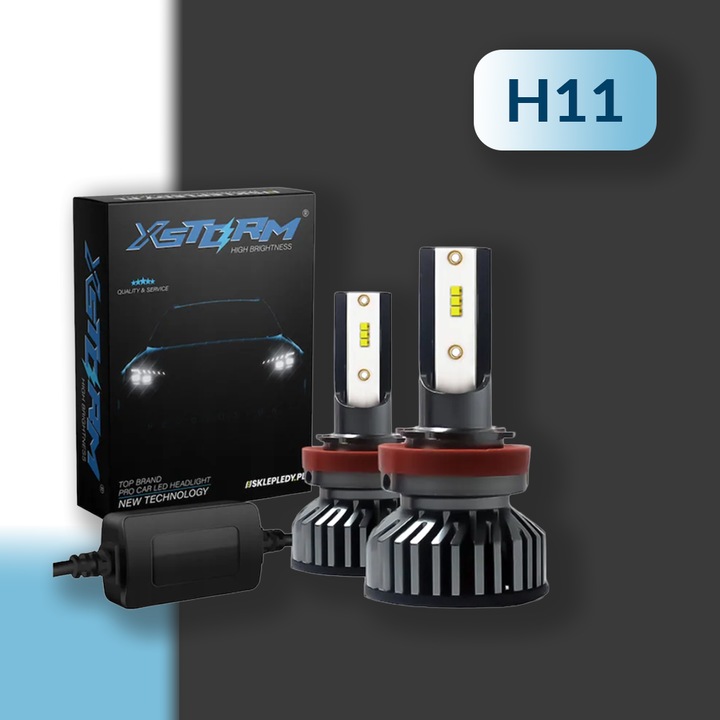 Set 2 Becuri Led Auto H11, Xstorm, Pgj19-2, 100 W, 6000 K, 20000 Lm, 12 V, 50000 H, Faruri De Drum, Faruri De Intalnire, Faruri De Ceata