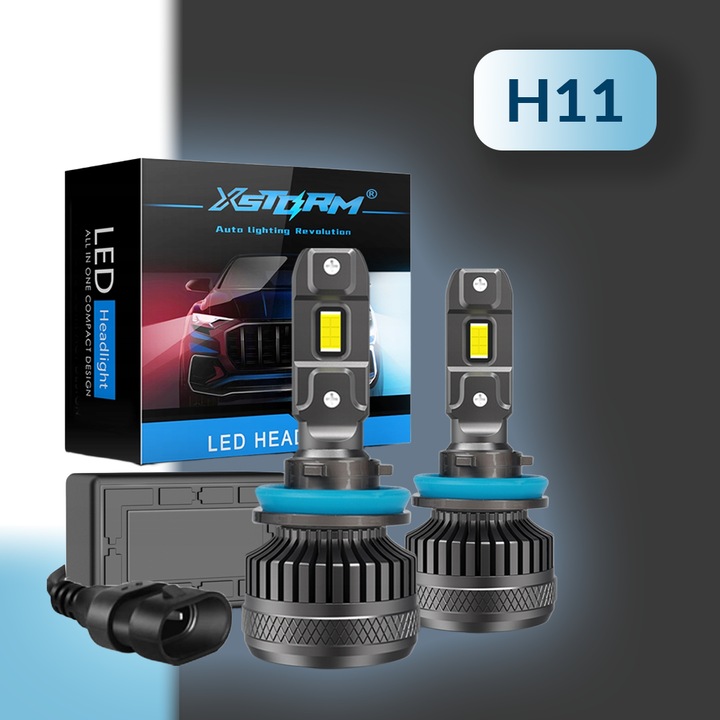 Set 2 Becuri Led Auto H11, Xstorm, Pgj19-2, 130 W, 6000 K, 30000 Lm, 12 V, 60000 H, Faruri De Drum, Faruri De Intalnire, Faruri De Ceata