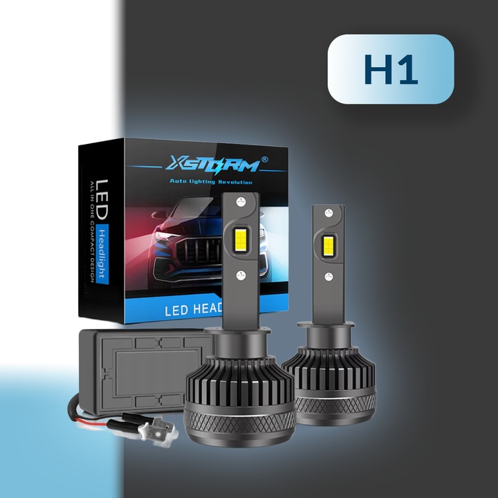 Set 2 Becuri Led Auto H1, Xstorm, P14.5S, 130 W, 6000 K, 30000 Lm, 12 V, 60000 H, Lumini De Drum, Lumini De Intalnire, Lumini De Ceata