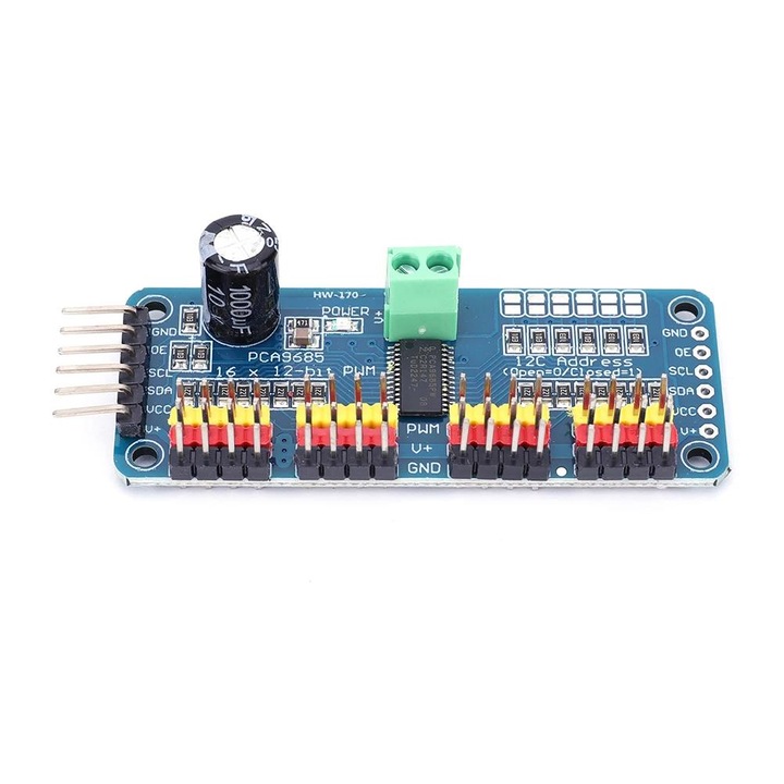PCA9685 szervomotor meghajtó 16 csatornás IIC 12 bites PWM interfész