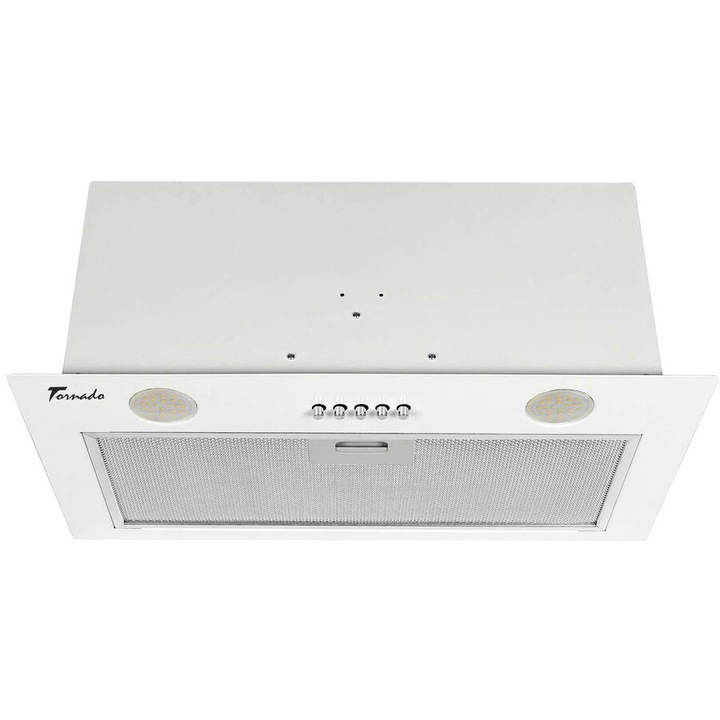 Вграден абсорбатор Tornado DRYTH 960 (52) LED, 1 турбо мотор, ширина 52 см, абсорбция 960 м3/час, 5-слоен алуминиев филтър против мазнини, БЯЛ