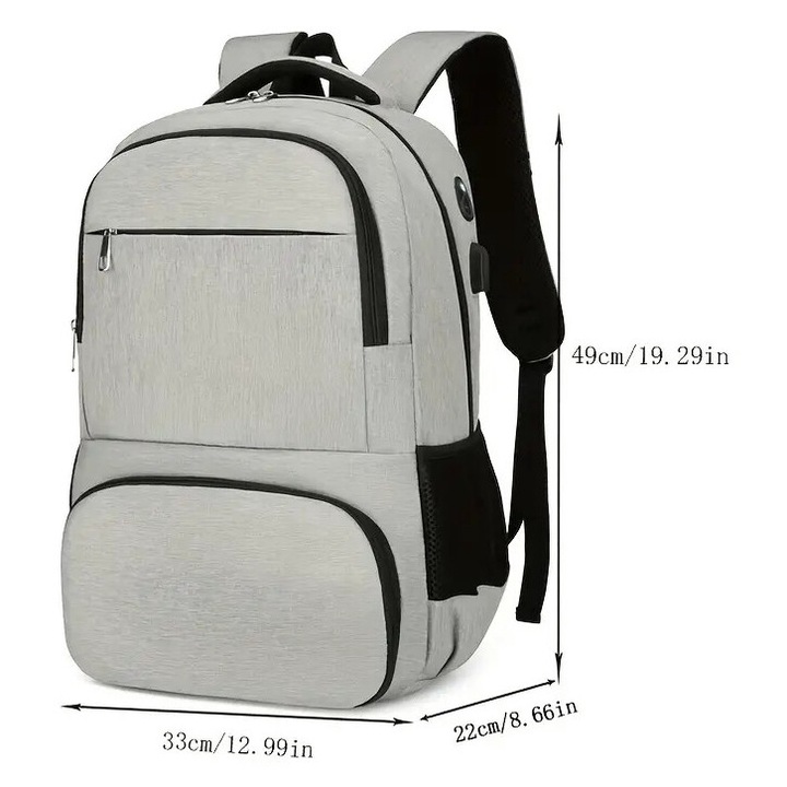 Rucsac laptop termoizolant Ouyifan, Poliester, Capacitate Mare, Port USB, 16 inch, Gri