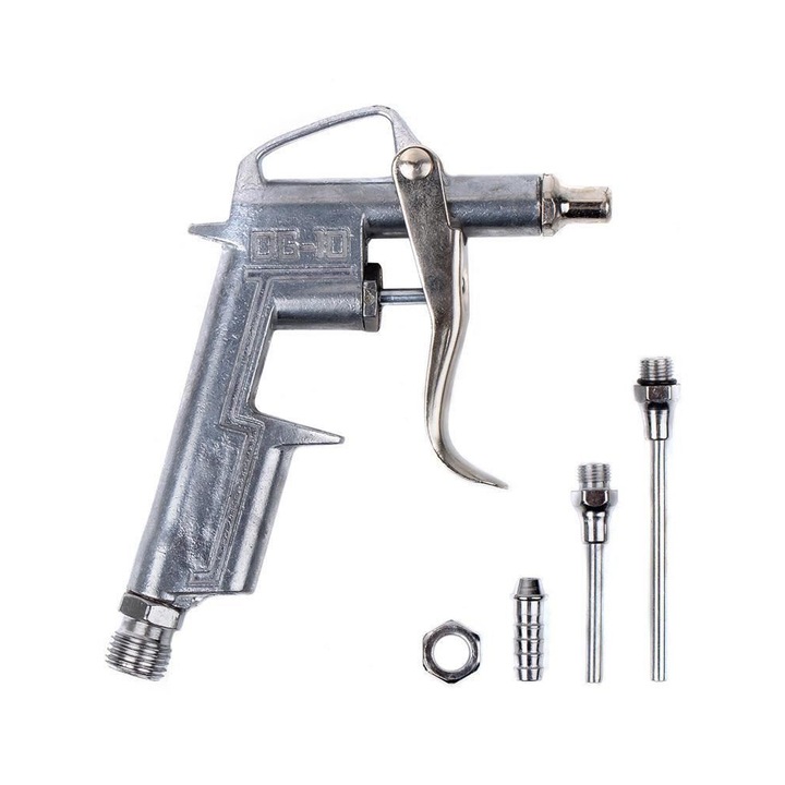 Set Pistol Suflat Aer Comprimat Bigshot, 2 Tije si 2 Adaptoare, Presiune 1-3 Bari, Argintiu