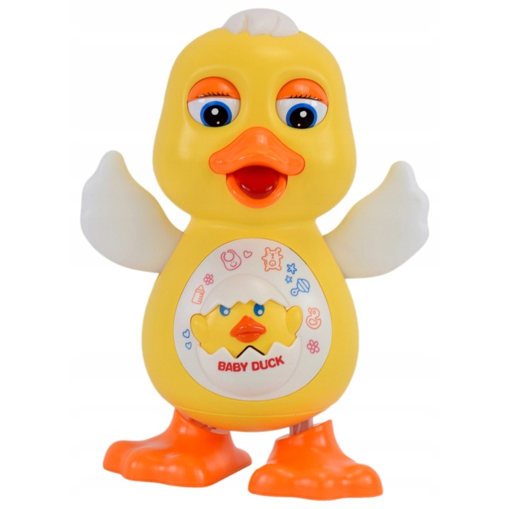 Jucarie interactiva, plastic, rata dansatoare, canta, galben/portocaliu/alb