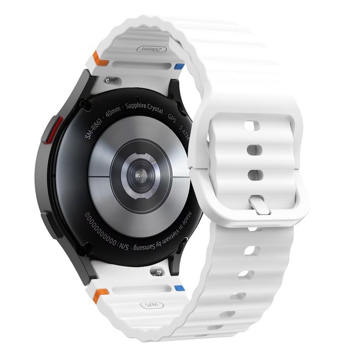 Samsung Galaxy Watch 4 (40 / 42 / 44 / 46 mm) kompatibilis - TECH-PROTECT Sport - fehér szilikon szíj (20 mm szíj szélesség)