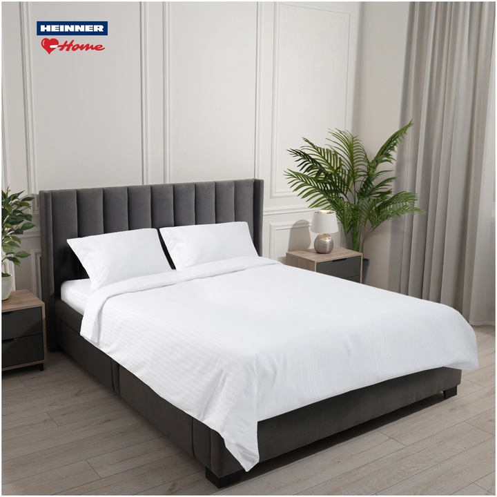 Lenjerie de pat Heinner Home Damasc, 2 persoane, 150 GSM, 250 TC, dungi satinate 1 cm, cearsaf pat 240 x 260 cm, cearsaf pilota 210 x 220 cm, 2 fete de perna 50 x 70 cm