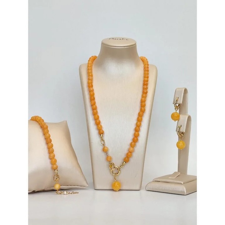 Set Energy din agat galben, colier, bratara si cercei