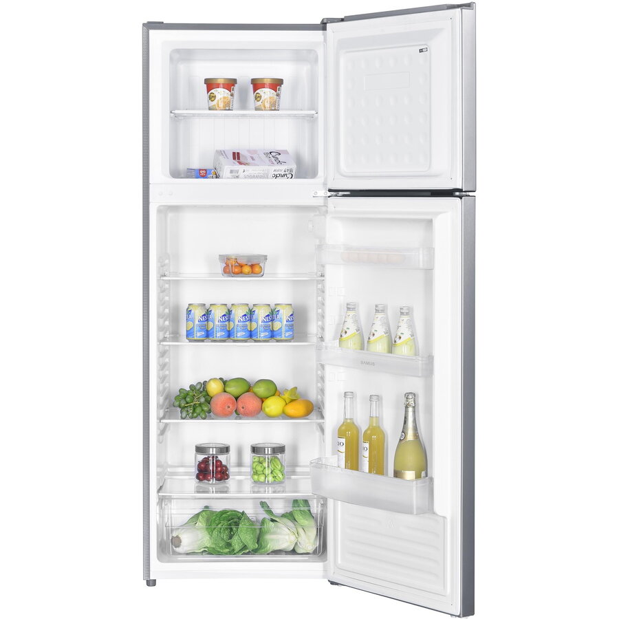 Frigider cu 2 usi Samus SX464E, 304 L, Clasa Energetica E, Dezghetare automata frigider, Termostat reglabil, H 172 cm, Inox