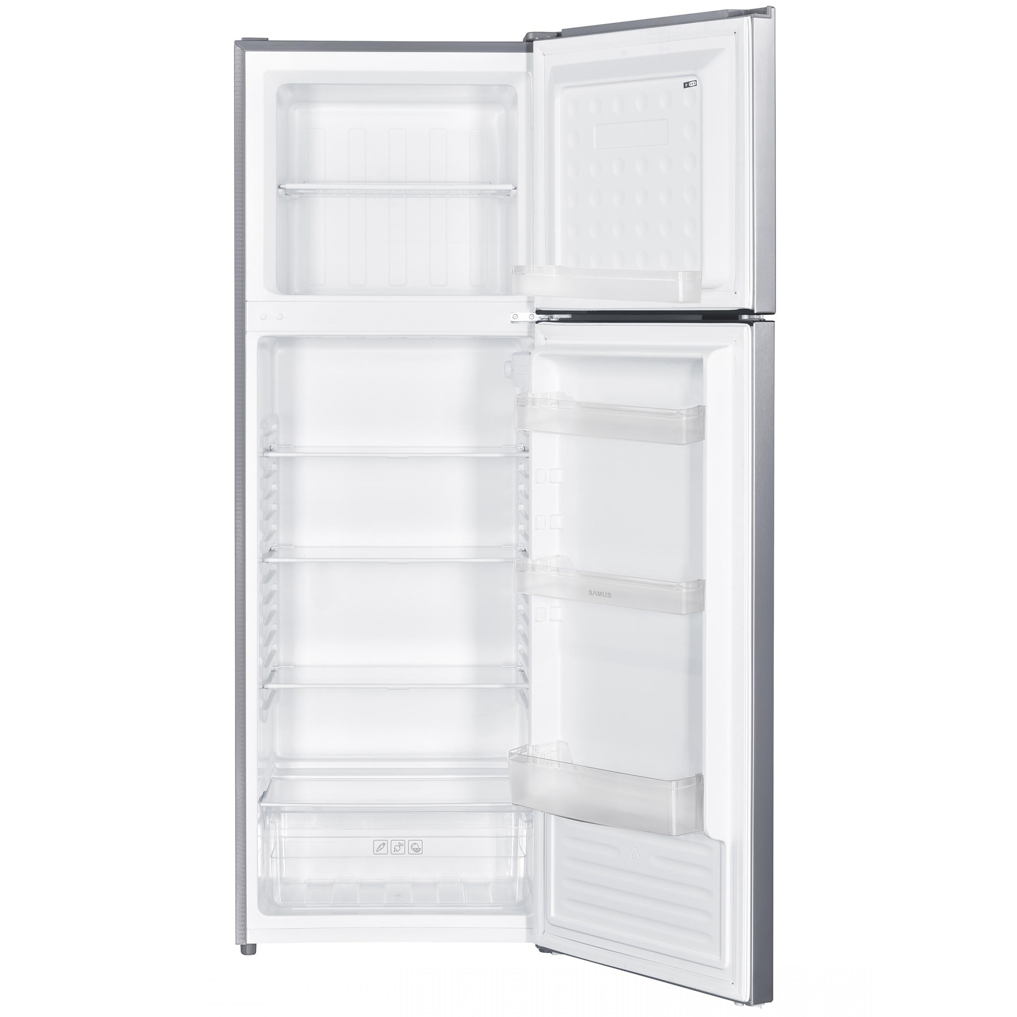 Frigider cu 2 usi Samus SX464E, 304 L, Clasa Energetica E, Dezghetare automata frigider, Termostat reglabil, H 172 cm, Inox