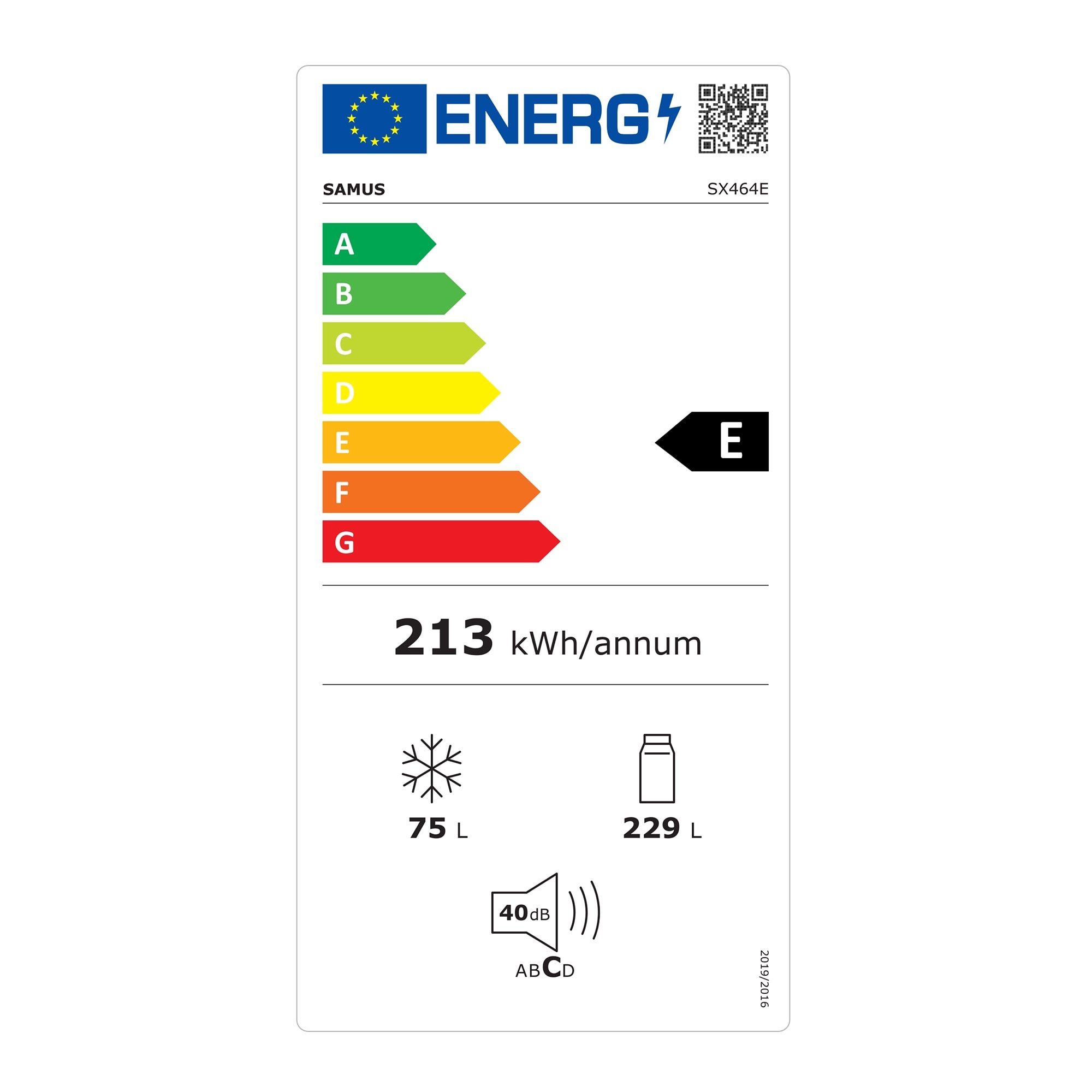 Frigider cu 2 usi Samus SX464E, 304 L, Clasa Energetica E, Dezghetare automata frigider, Termostat reglabil, H 172 cm, Inox