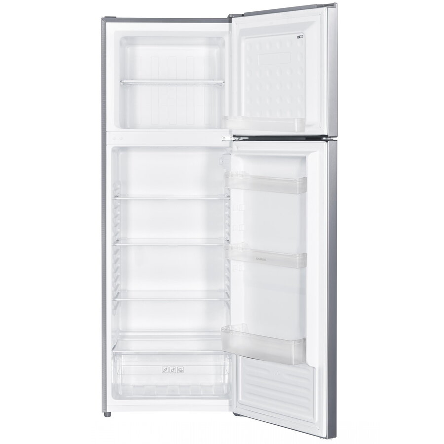 Frigider cu 2 usi Samus SX464E, 304 L, Clasa Energetica E, Dezghetare automata frigider, Termostat reglabil, H 172 cm, Inox