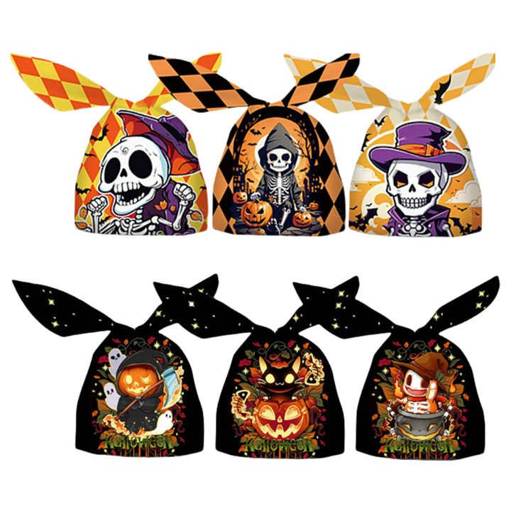 Комплект от 50 чанти за Хелоуин, фентъзи, с призраци и забавни мотиви, 23x14 см, пластмасови, многоцветни