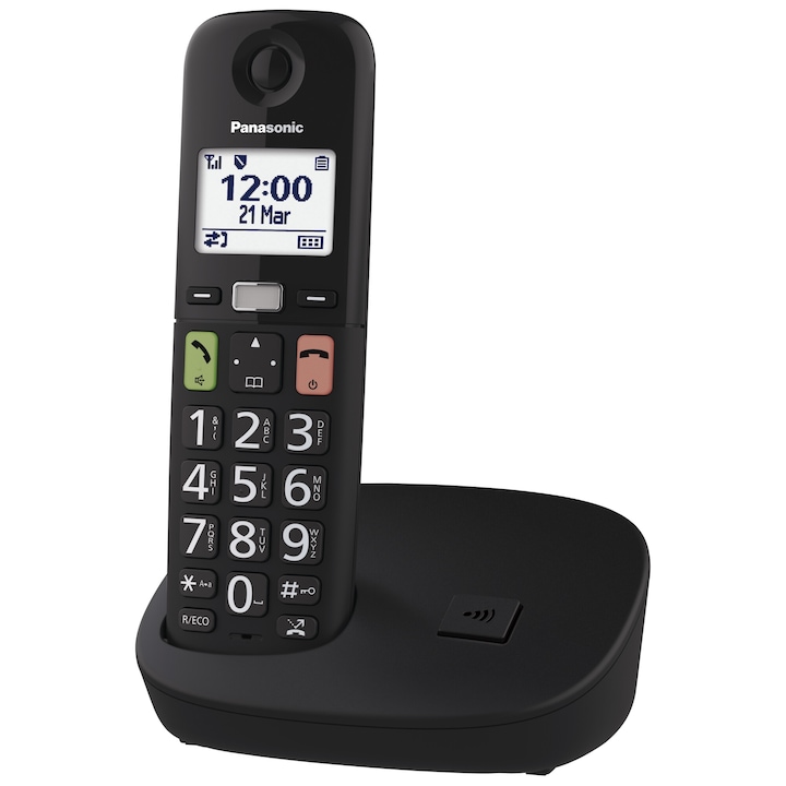 Telefon Fix fara fir pentru batrani Panasonic KX-TGU110FXB, DECT, negru