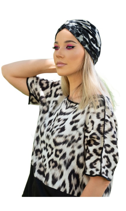 Turban dama animal print alb-negru 54-58 cm
