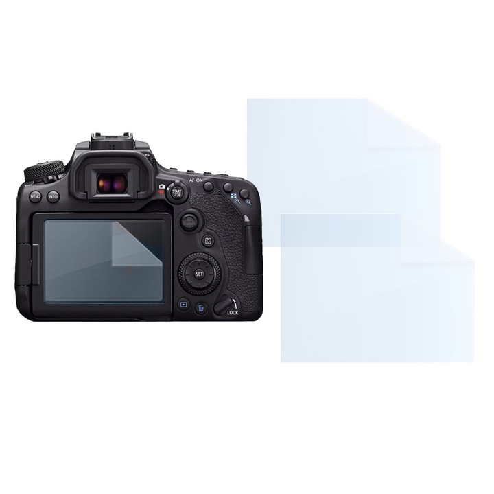 Fóliakészlet Canon EOS 90D, FONIX LENS DEFENSE, 2 szilikon képernyőfólia, ütésálló, karcmentes, regenerálható, tartós, időjárásálló, átlátszó