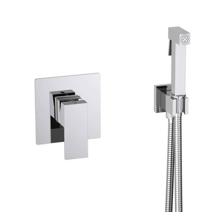 Baterie incastrata pentru bideu cu dus de mana Cubefield, crom