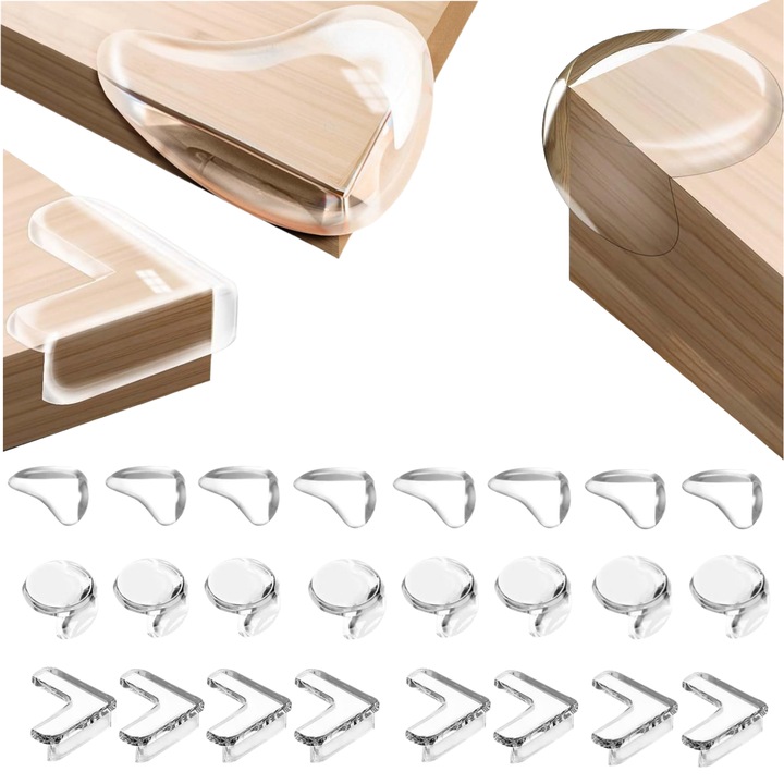 Set protectie colturi MunDeir, silicon transparent, autoadeziv, 24 piese