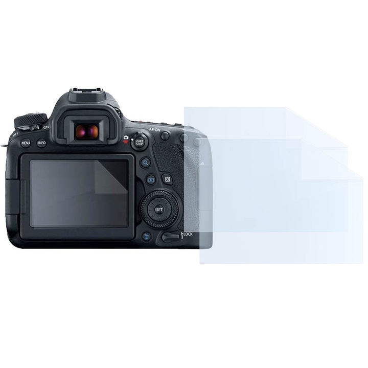 Fólia készlet Canon EOS 6D Mark II, FONIX LENS DEFENSE, 2 szilikon képernyőfólia, ütésálló, karcolásgátló, regenerálható, tartós, időjárásálló, átlátszó