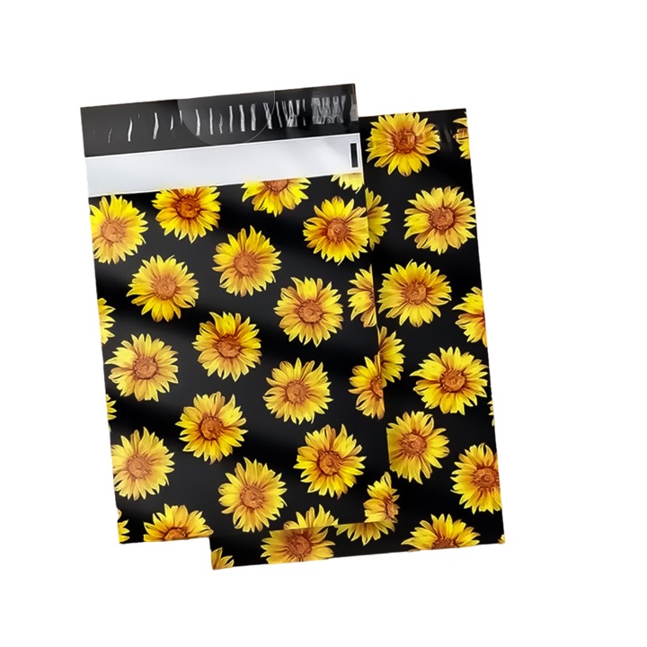 Plic curierat cu model Floarea soarelui, 255 x 370 mm, 50 buc/ set, Portocaliu/ Negru